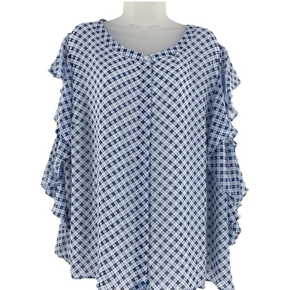 Davina Ruffle Waterfall Button Down Blouse- size3X